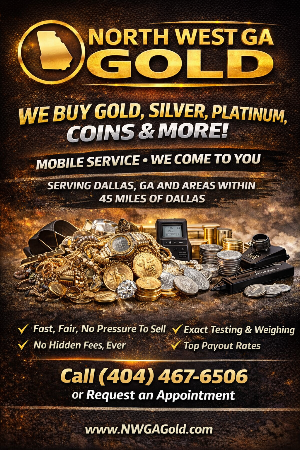 Gold jewelry and coins for mobile gold buying appointments